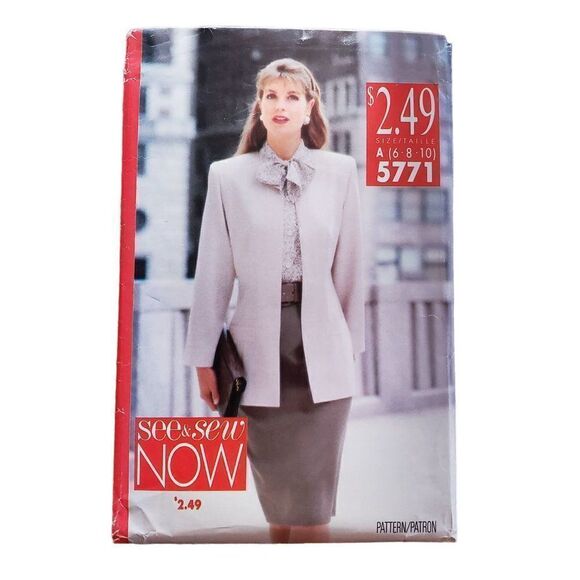 Vintage 90s Butterick Pattern 5771 Uncut Jacket Blouse Skirt 6 8 10 - Picture 2 of 4